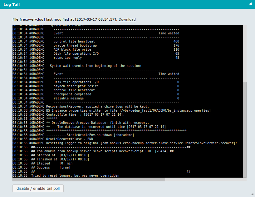 bks standby database recovery log tail